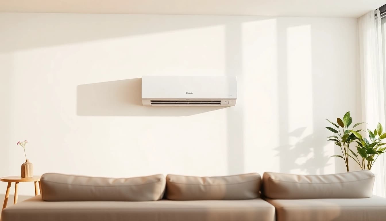Enhancing indoor comfort with a Daikin mini split AC in a modern, bright setting.