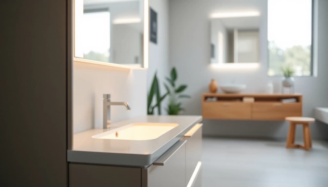 Erleben Sie den stilvollen sonni Spiegelschrank mit integrierter LED-Beleuchtung in einem modernen Bad.