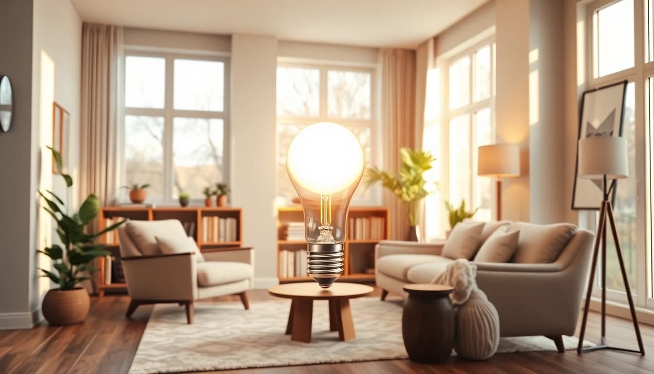 Brightly lit reading nook showcasing an a19 led bulb with modern decor and warm ambiance.