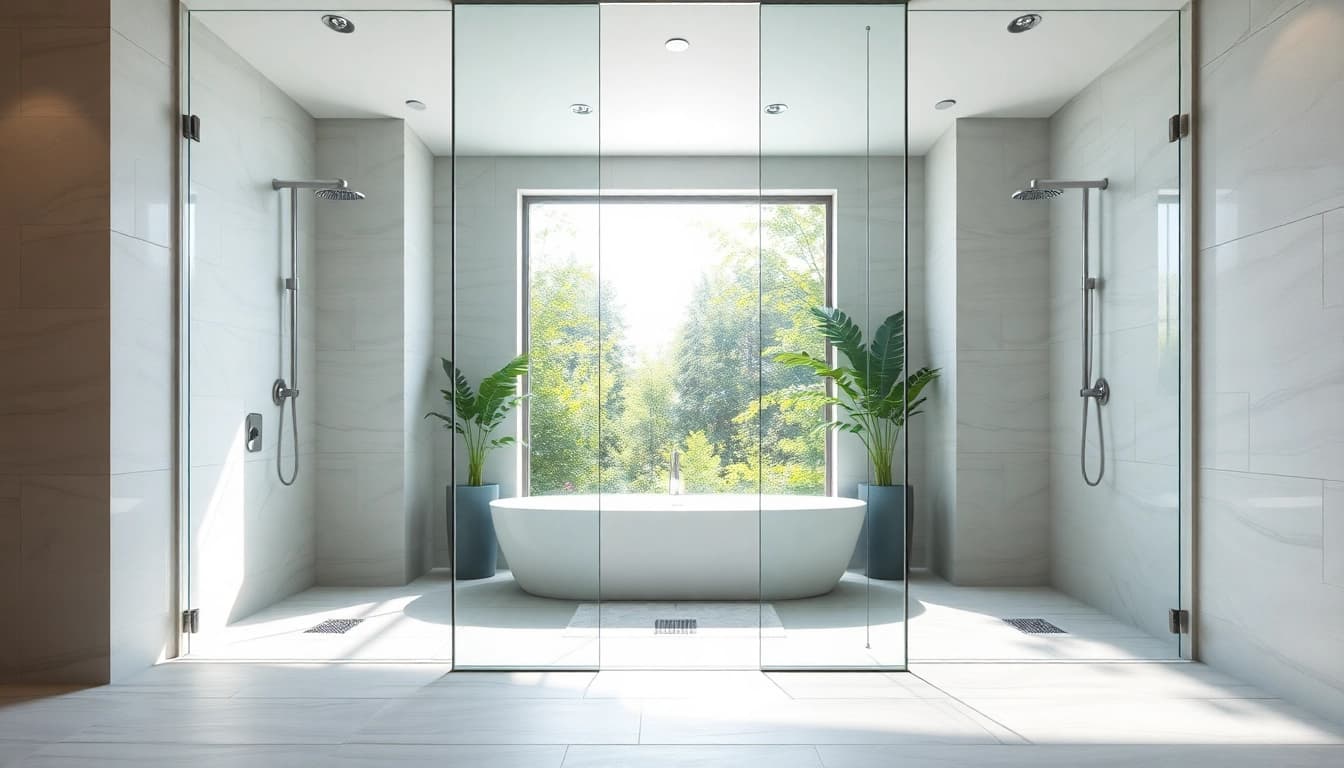 Experience elegant showers Australia with a luxurious glass shower featuring modern fixtures in a serene bathroom.