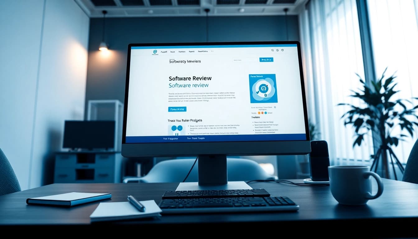 Unique software review displayed on a modern computer setup in a professional office.