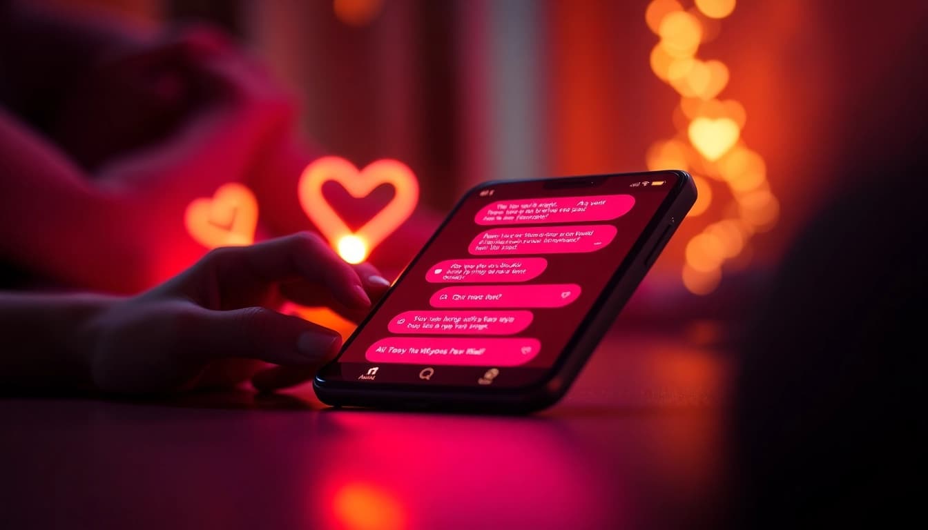 Engage in exciting ai sexting with a sleek smartphone interface, highlighting intimate chatbot interactions.