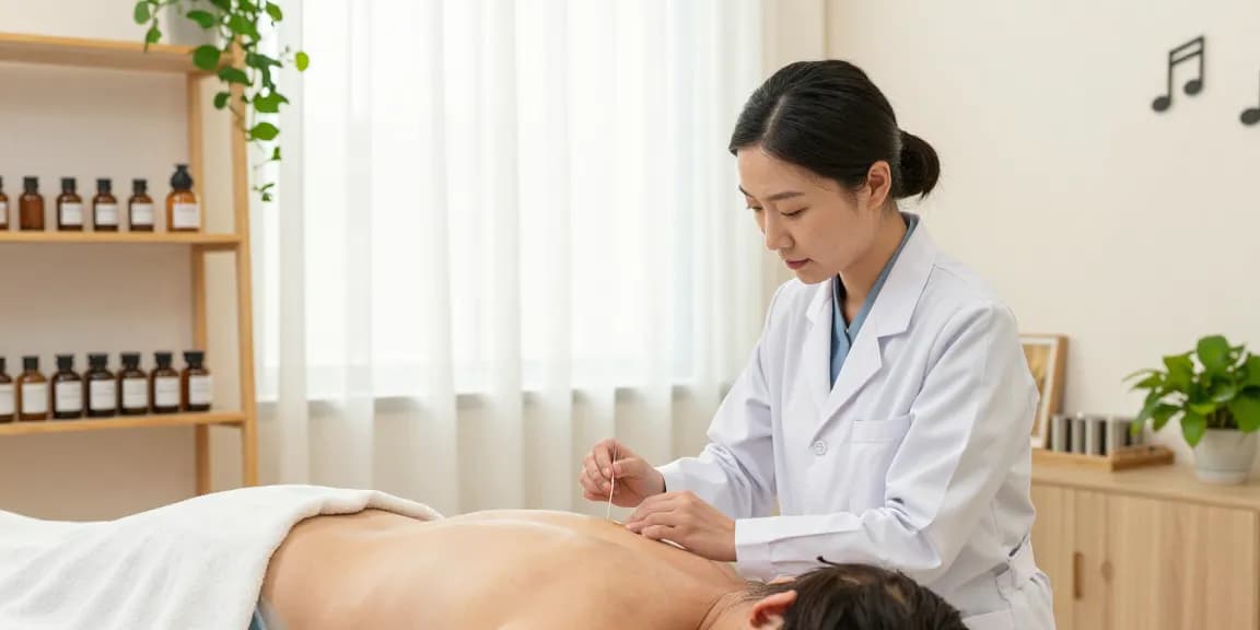 Healing session at 영통한의원 showcasing acupuncture treatment in a calming clinic.