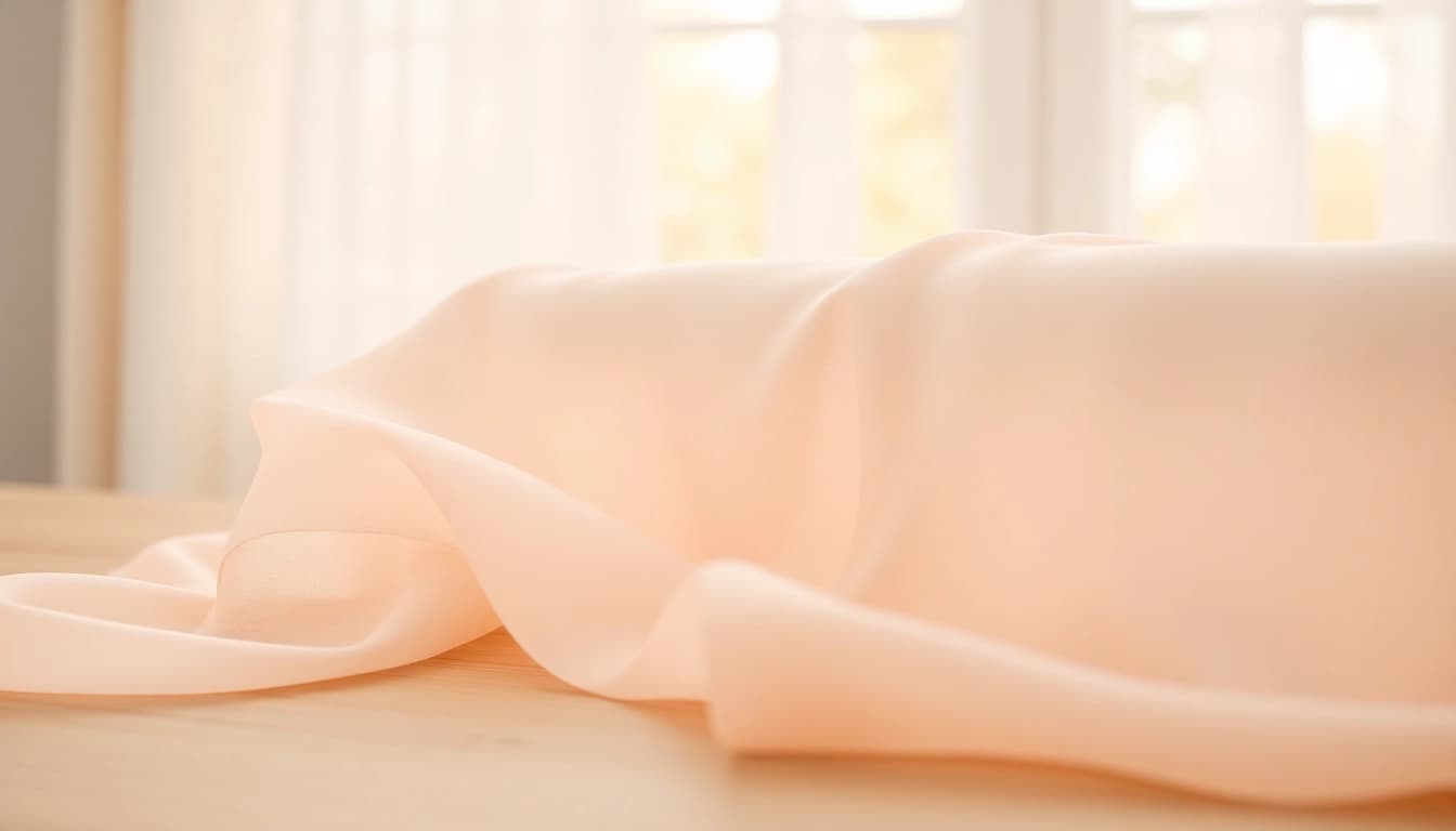 Bekijk de mousseline stof met delicate textuur en elegante vouwen.