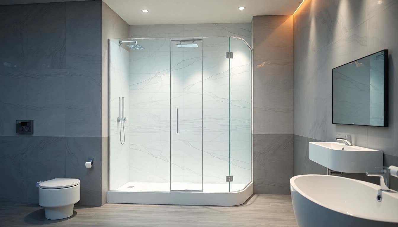 Duschkabine 90x90 komplett mit modernem Design in elegantem Badezimmer.