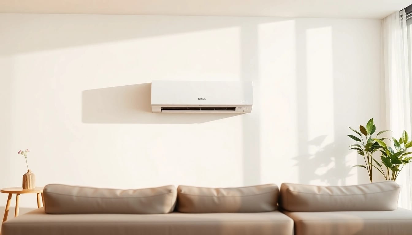 Enhancing indoor comfort with a Daikin mini split AC in a modern, bright setting.
