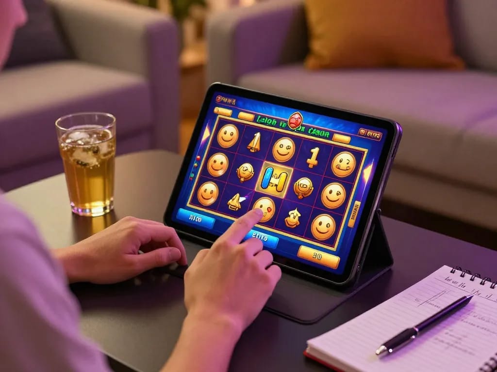 Engaging in Paris888 slot gameplay on a tablet, showcasing a cozy home gaming environment