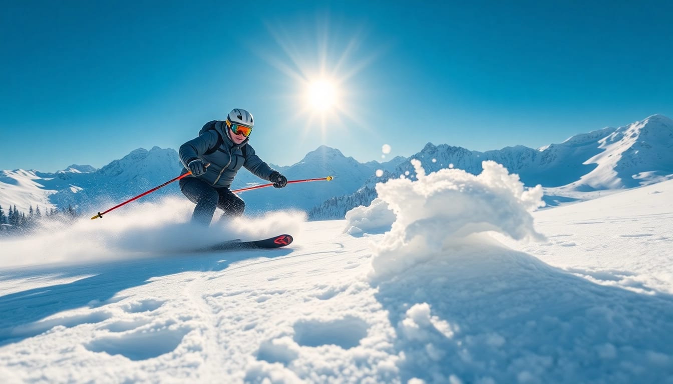 Skier showcasing impressive techniques with stockli skis on powdery terrain.