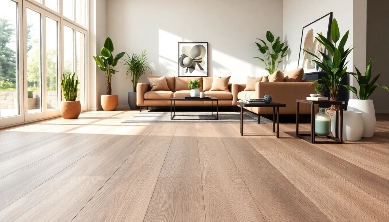 Enhance your space with elegant vinyl plank flooring in a warm taupe shade, beautifully arranged.
