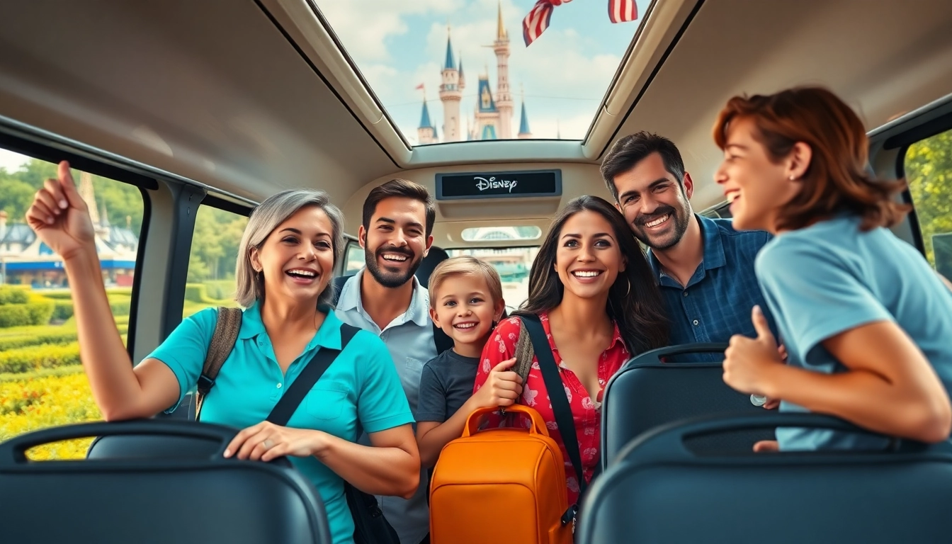 Experience seamless Beauvais Airport to Disney Transfer with a happy family boarding a shuttle towards Disney.