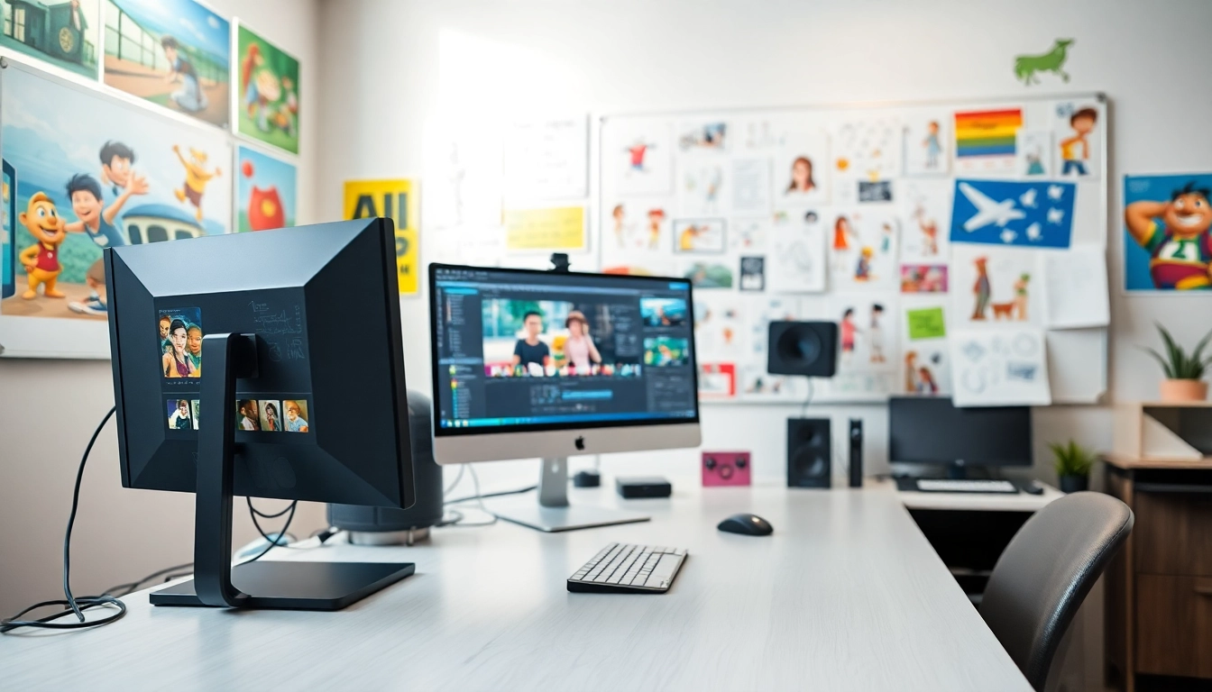 Animation Erstellen im modernen Design-Arbeitsbereich mit kreativen Elementen.
