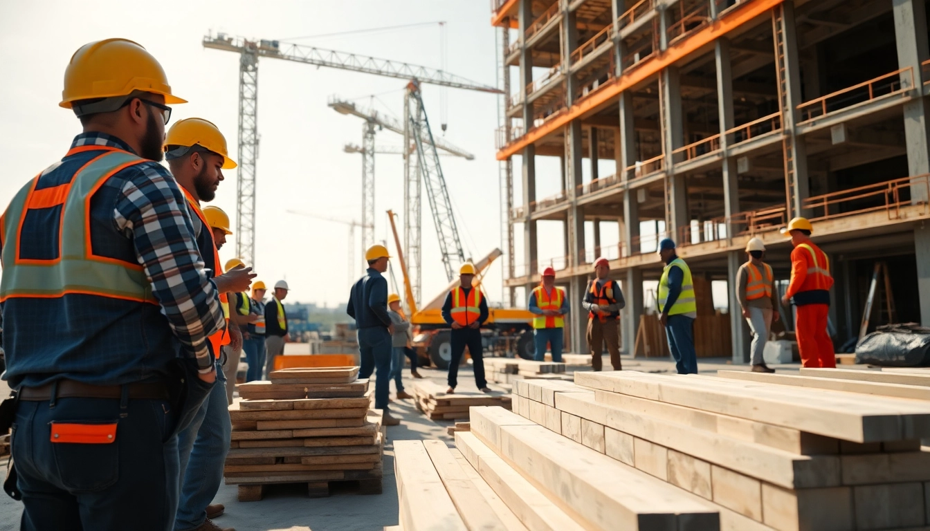 Austin construction site with workers collaborating on a vibrant building project