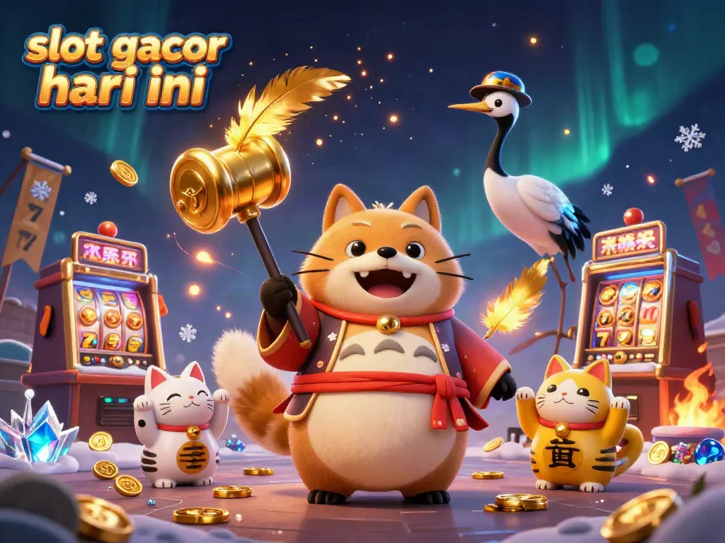 Gambarkan slot gacor hari ini dengan karakter kartun dan elemen slot yang menarik.