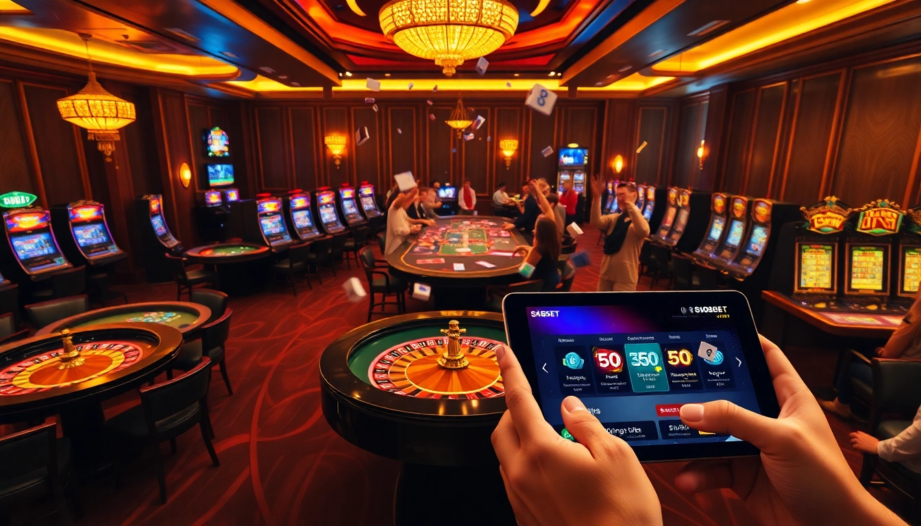 Players enjoying SBOBET sports betting with colorful chips and a lively atmosphere.
