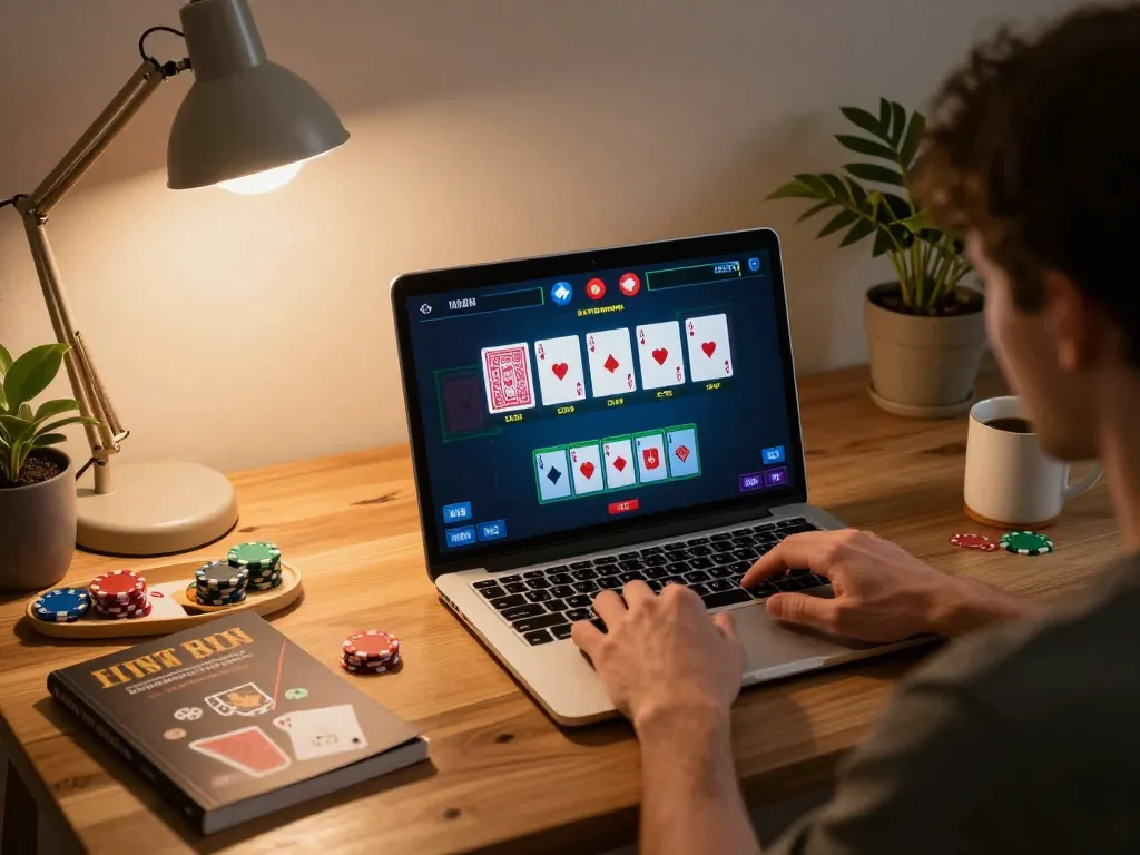 situs slot kamboja online gaming action with player engaged in strategic poker bets