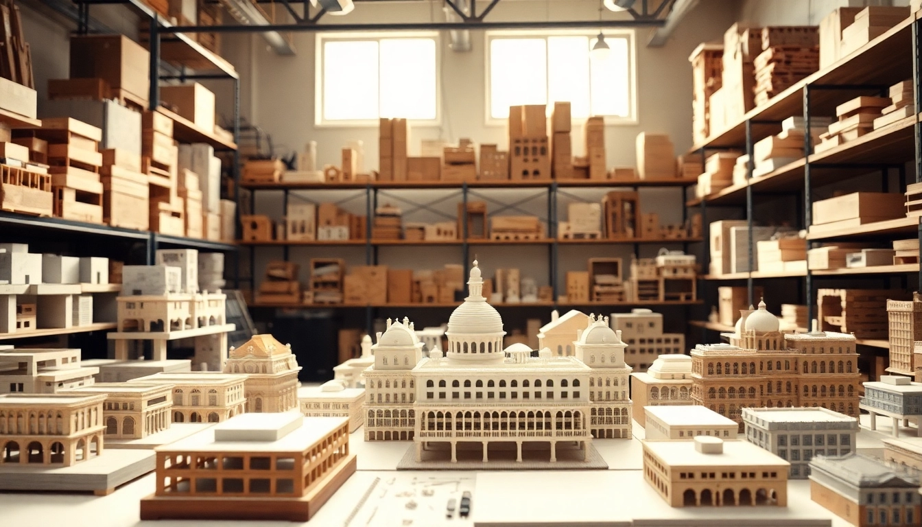 Architekturmodellbau Wiesbaden in einem professionellen Arbeitsraum mit kreativen Modellen und Werkzeugen.