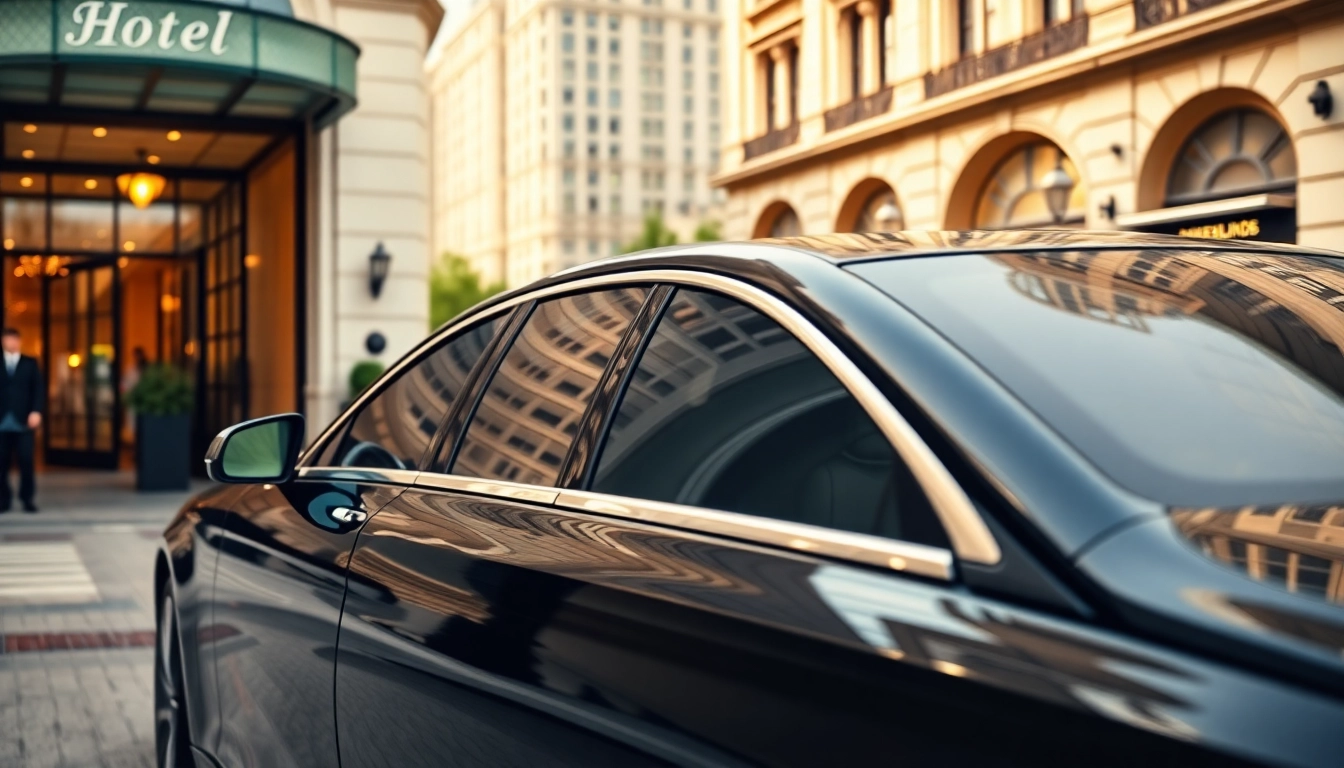 Chauffeur Hire service featuring a professional driver with a luxury car in an upscale setting.