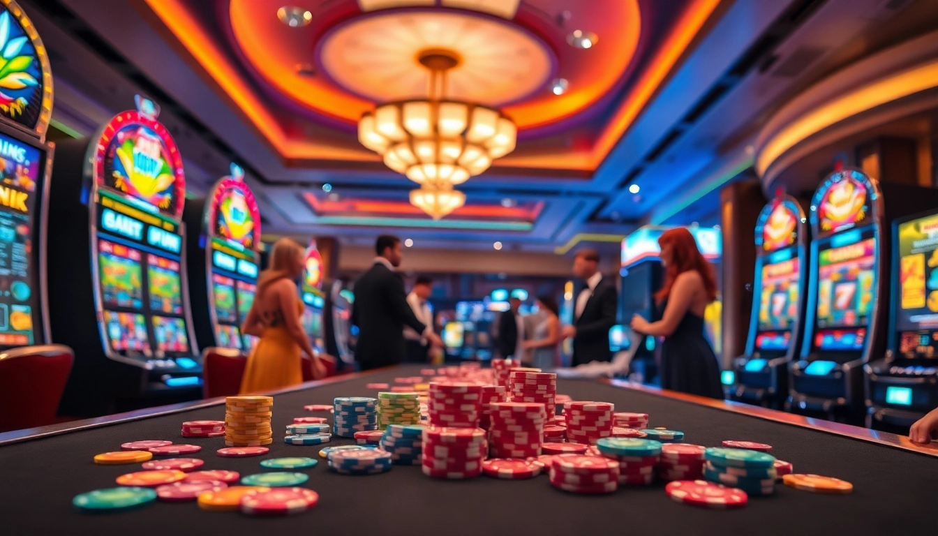 bbni4d permainan kasino yang menarik dengan mesin slot dan chip berwarna-warni.
