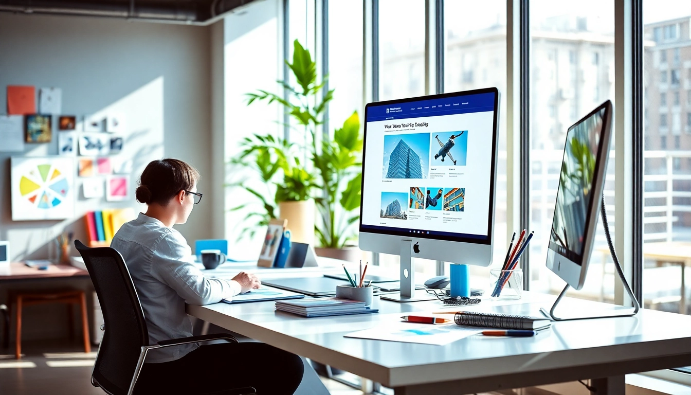 Creating innovative Website Designers Hereford at a modern workspace filled with design tools.