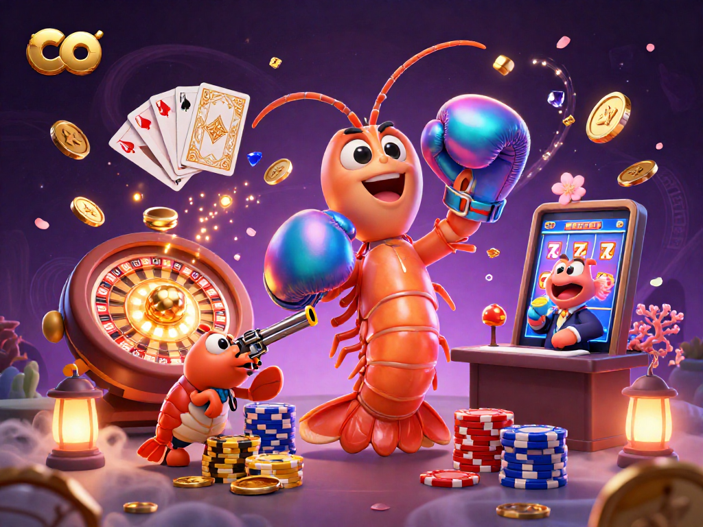 Spin the reels with co at this vibrant 3D casino illustration showcasing lively characters.