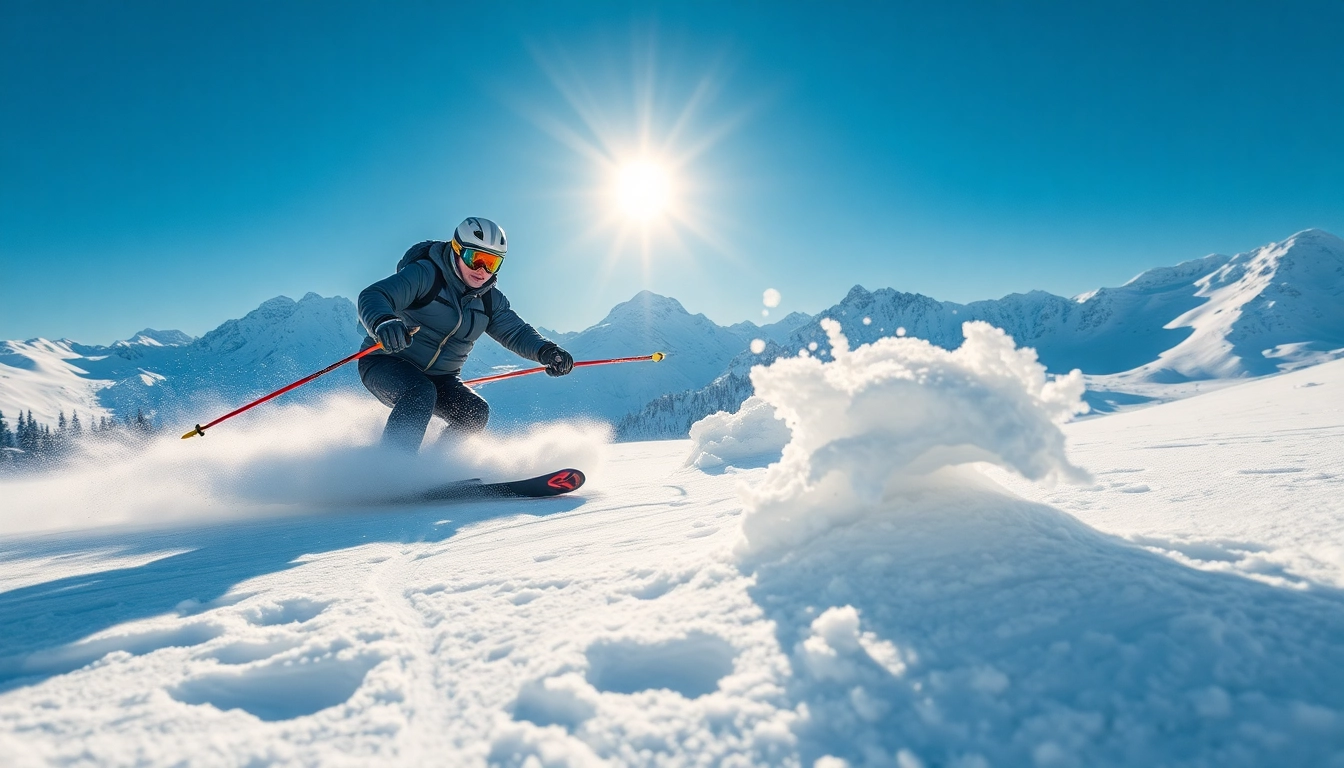 Skier showcasing impressive techniques with stockli skis on powdery terrain.
