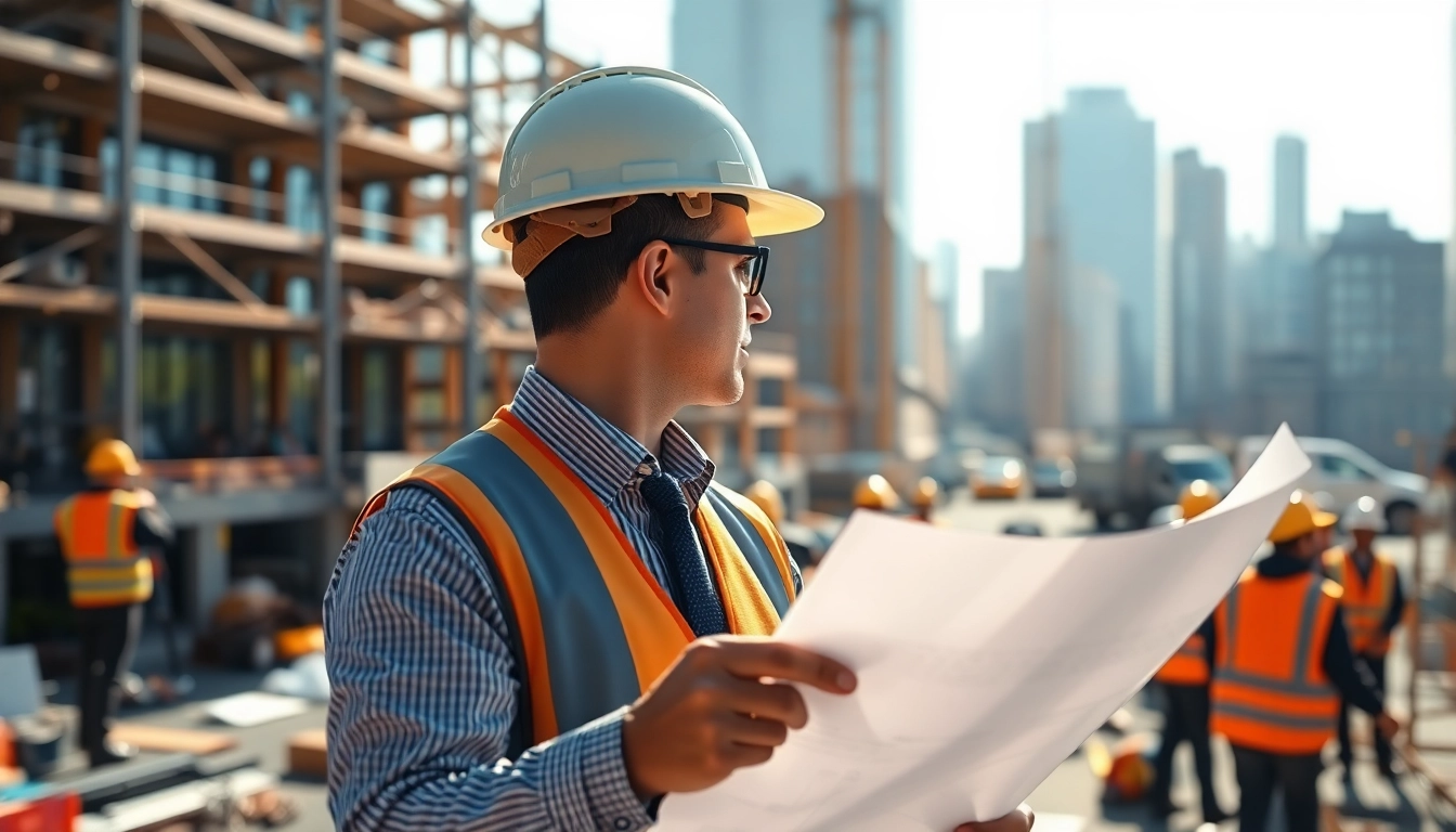 Manhattan Construction Manager directing a construction project on site.