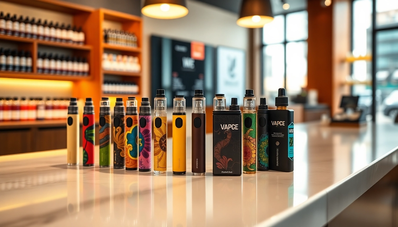 Showcase an array of Disposable Vape products displayed stylishly in a modern shop setting.