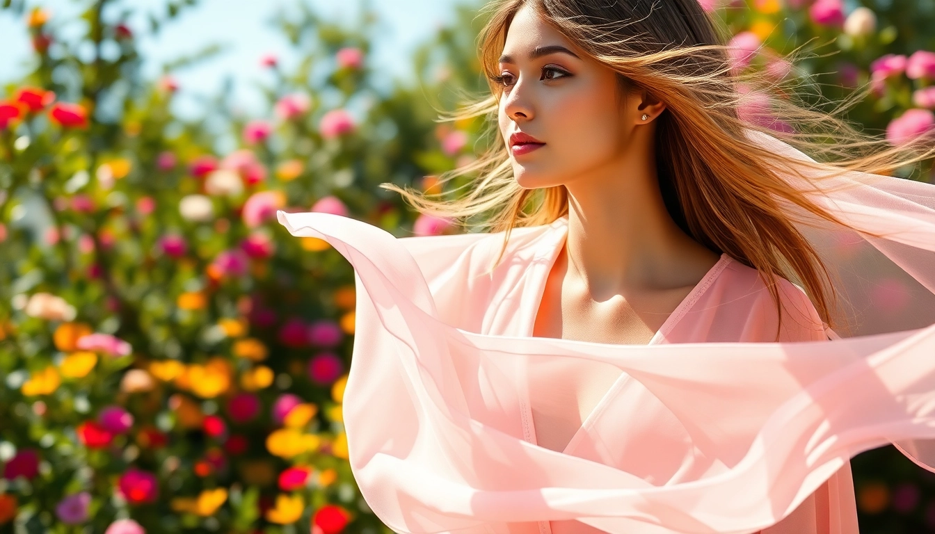 Chiffon stoffen in een elegante modepresentatie met een kleurrijke achtergrond.