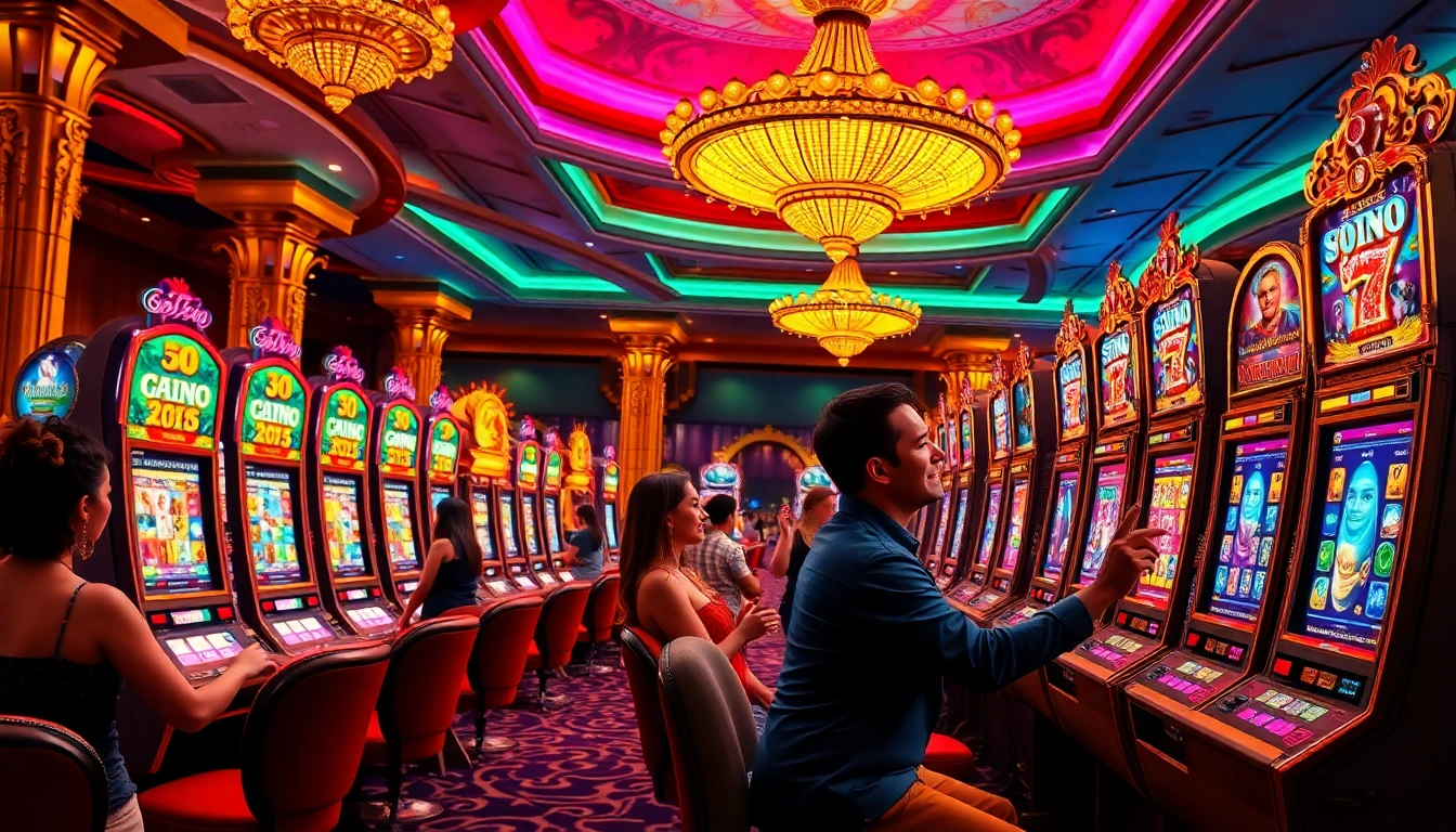 Engaged players enjoy thrill of slot pragmatic games amidst luxurious casino ambiance.