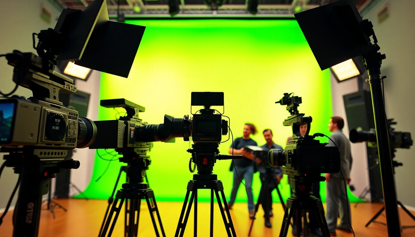 Captivating video production edmonton team in a vibrant studio with advanced equipment.