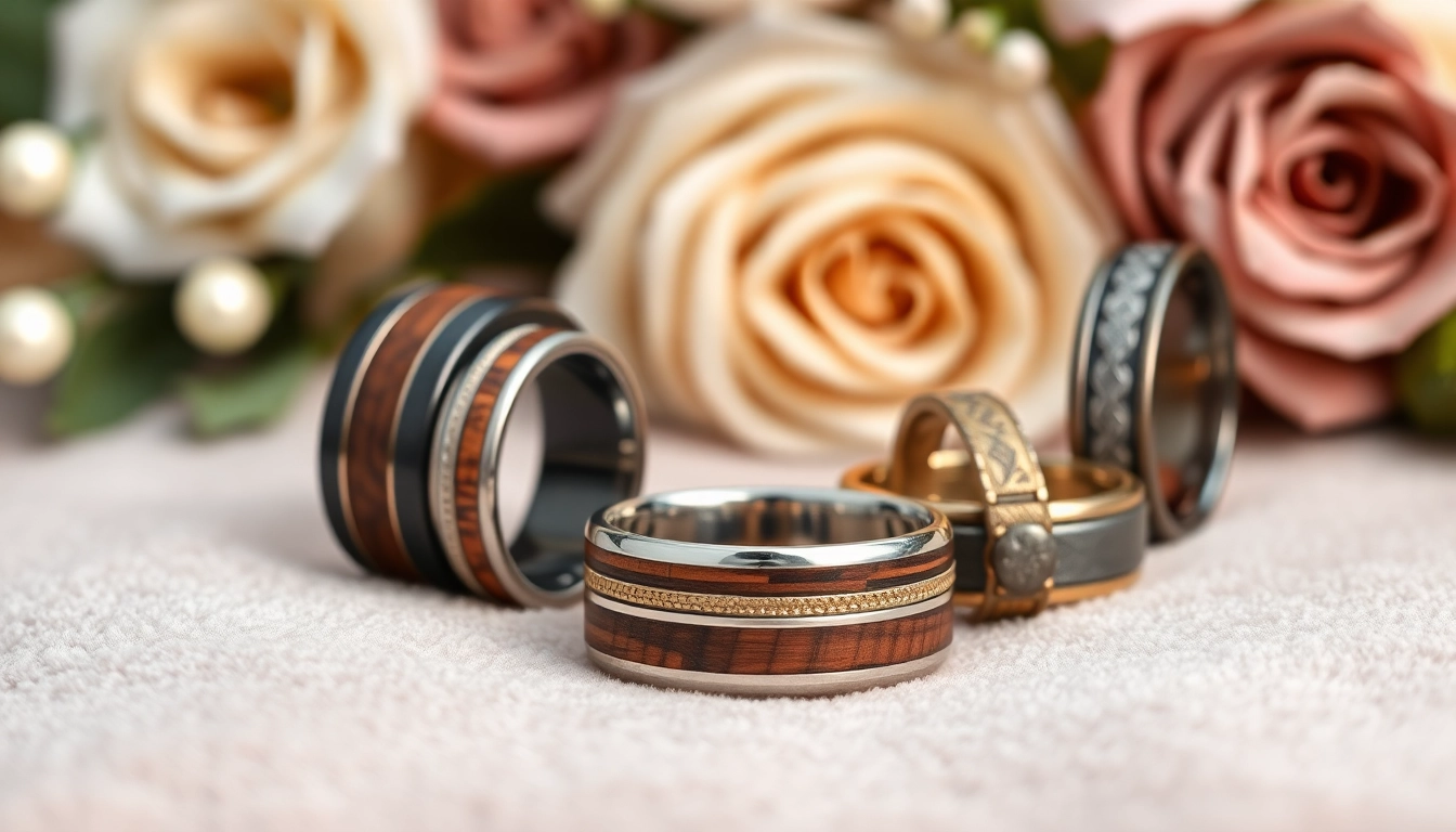 Showcase of Unique Wedding Bands for Men featuring craftsmanship and various materials.