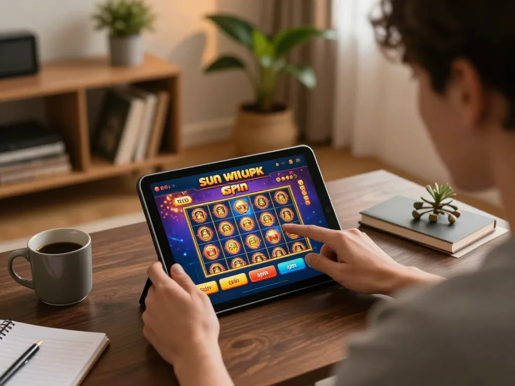 engaging gaming experience with sunwinapk app on tablet, showcasing online slot gaming