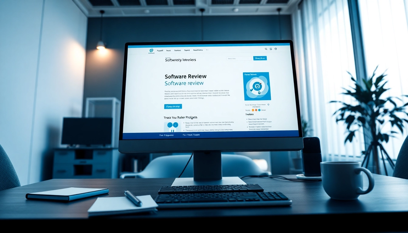 Unique software review displayed on a modern computer setup in a professional office.