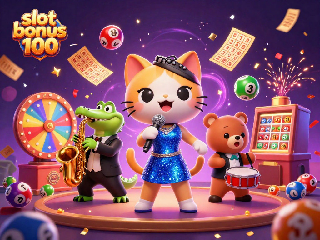 Experience the thrill of winning with slot bonus 100, showcased in a vibrant casino illustration.