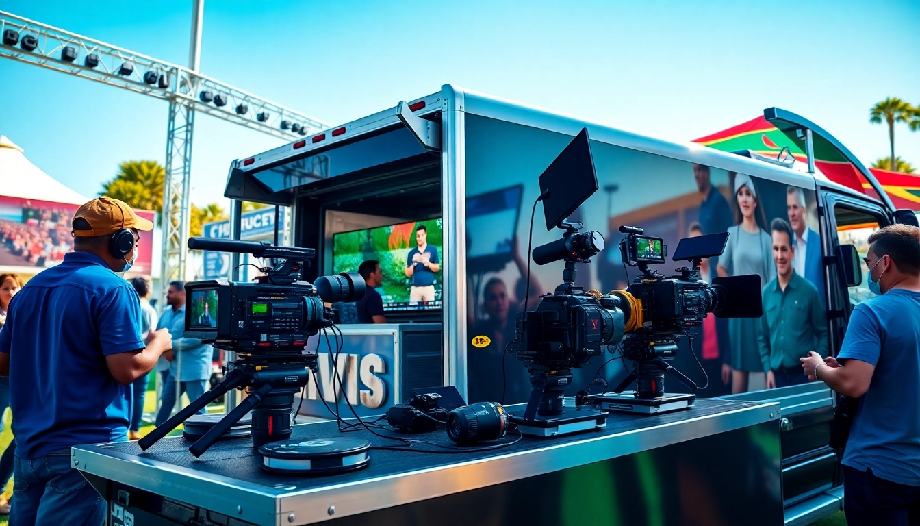Showcasing mobile production services with a HD production truck at a lively outdoor event.