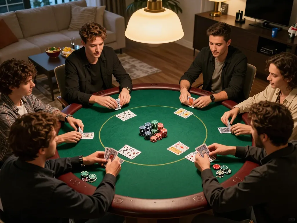 Players enjoying poker at home showcasing Trang chủ MM88 gaming strategies in a friendly atmosphere.
