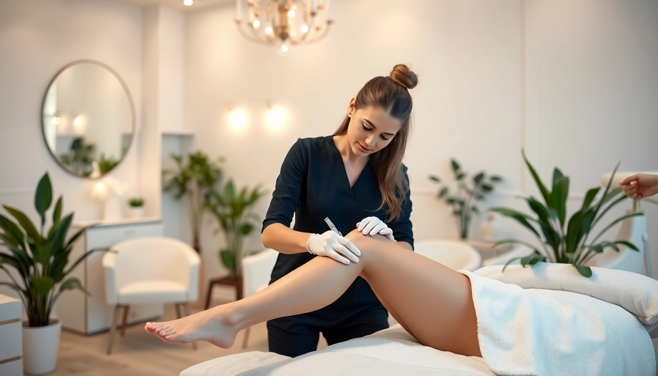 Expert waxing near me demonstrating a professional approach in a soothing salon environment.