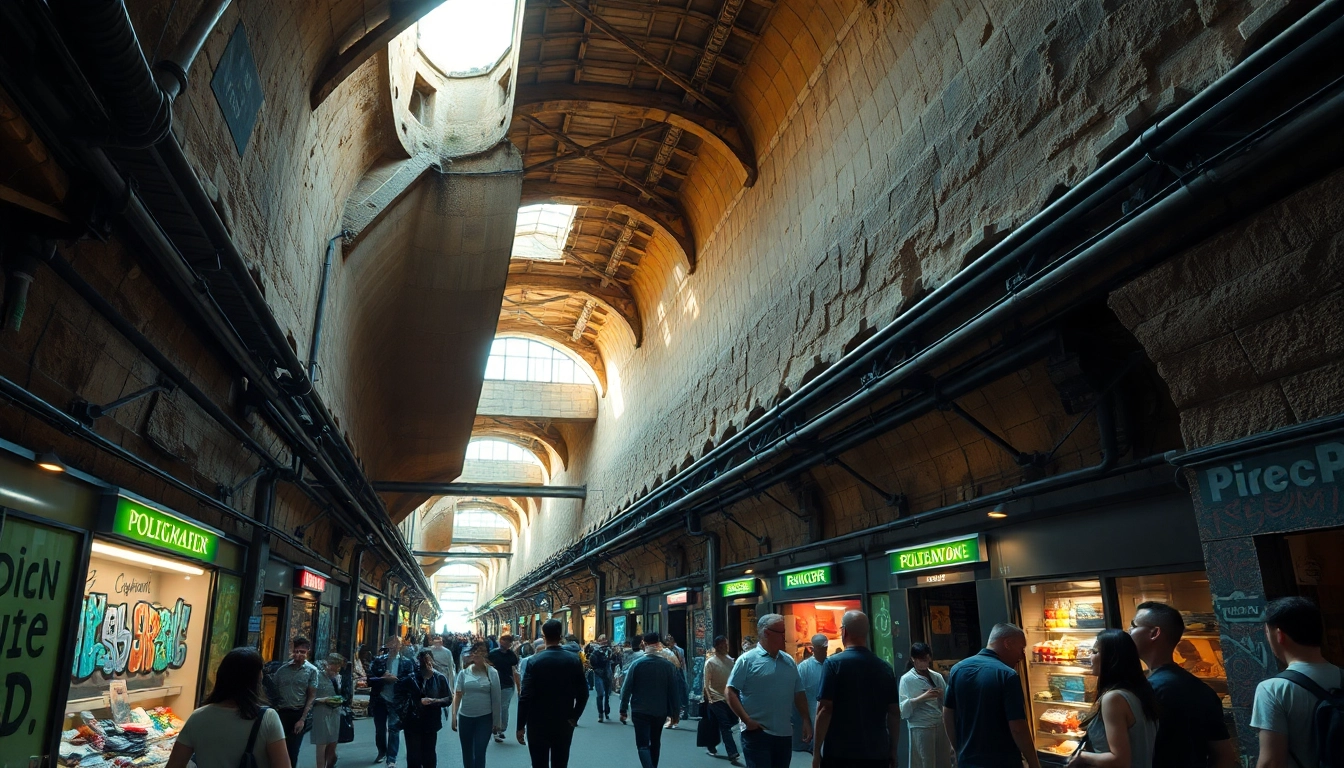 A vibrant scene of underground cities in the us, depicting bustling tunnels and unique architecture.