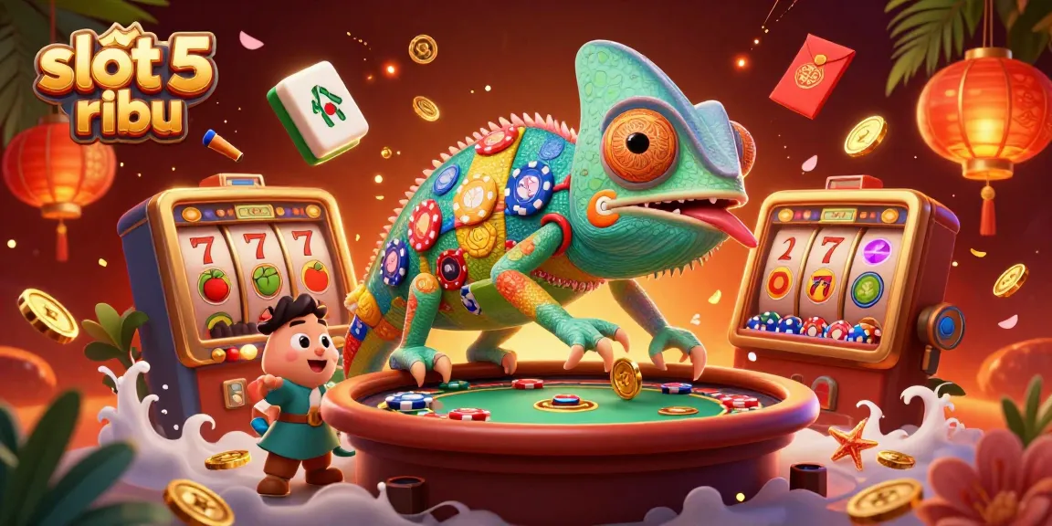 Experience the thrill of slot 5 ribu with dynamic casino elements and vibrant visuals in this illustration.