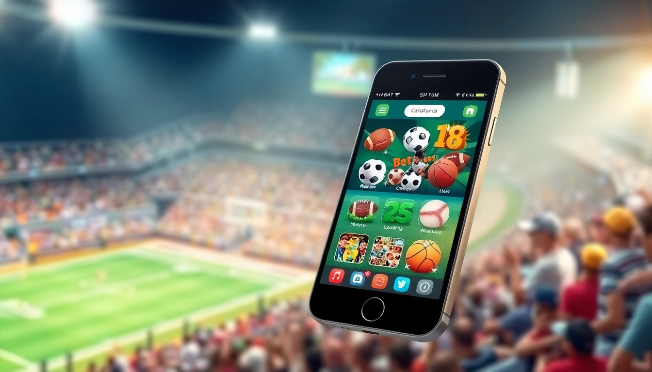 Explore various sports betting apps California on a smartphone surrounded by sports icons, signifying excitement.