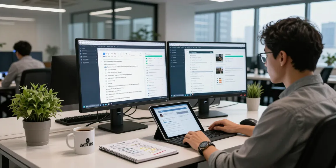 AI detector in action with an analyst monitoring content moderation data in a modern workspace.