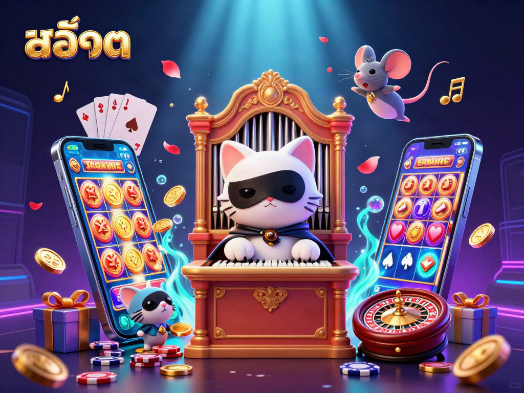 Spin the reels and win big with สล็อต as golden coins erupt from a smartphone in a vibrant casino.