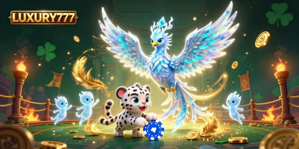 Permainan LUXURY777 yang menampilkan phoenix es dan piala poker untuk taruhan yang lebih menguntungkan.