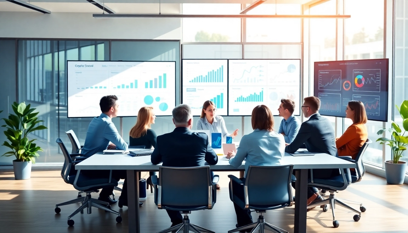 Engaging professionals discussing competitive intelligence faqs in a bright office setting.