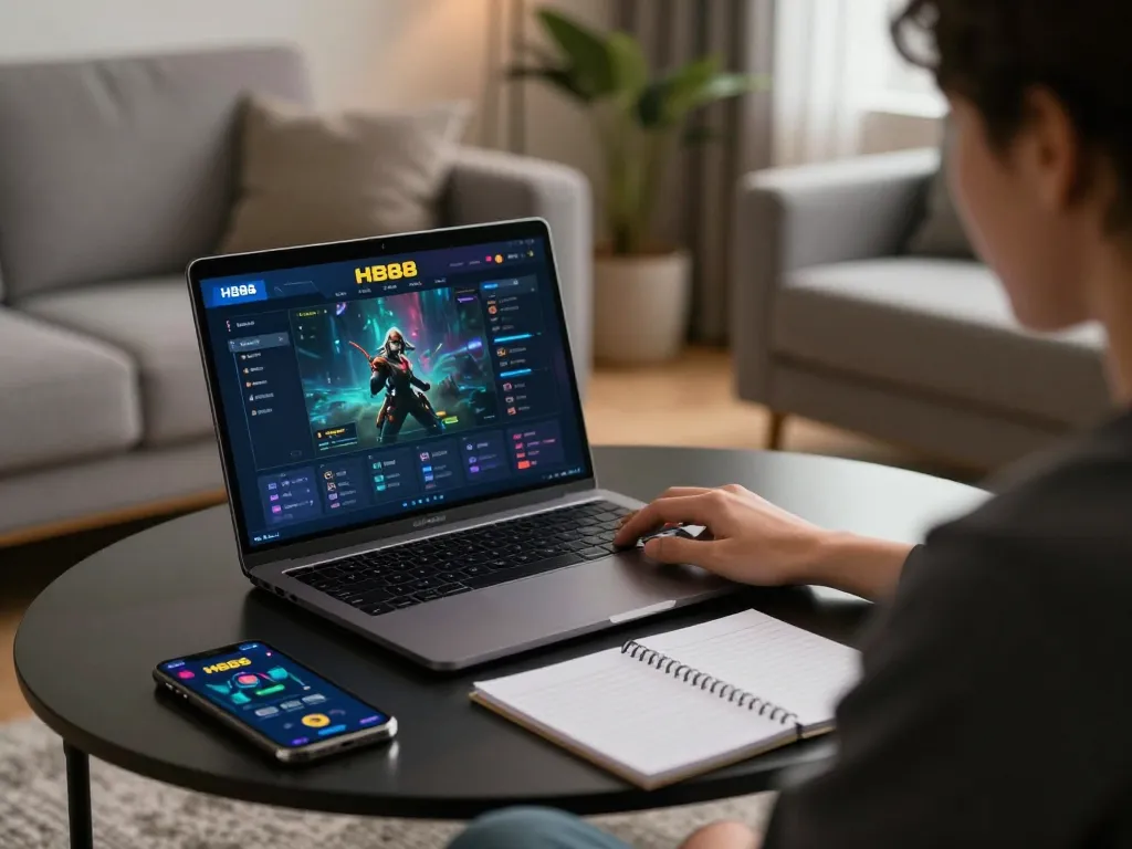 Engaging in online casino gaming on HB88 platform while reviewing strategies at home.
