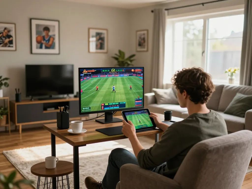 Action-packed sports betting session on soi keo nha cai platform from a cozy home setup