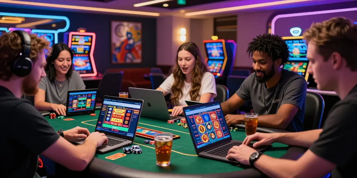 Players exploring Bonus Buy Slots on https://aboutderbyshire.co.uk in a vibrant casino setting.