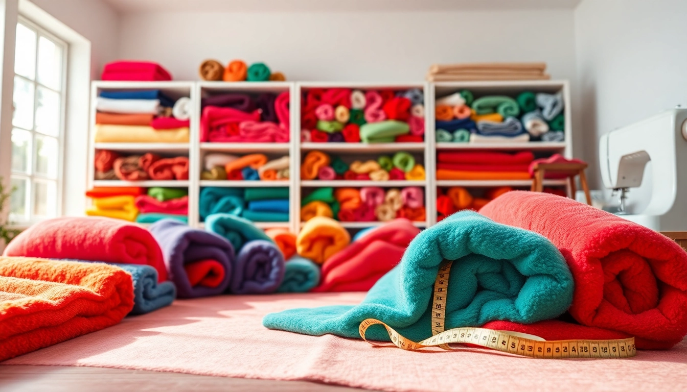 Fleece stof kopen: Diverse kleurrijke fleece stoffen op elegante manier gepresenteerd.