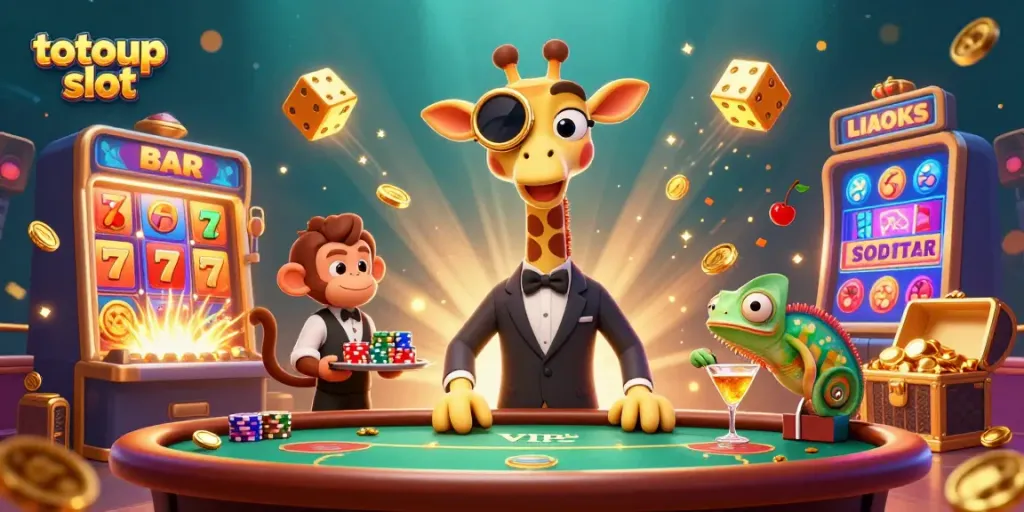 Experience the thrill of totoup slot with vibrant characters and explosive casino atmosphere.