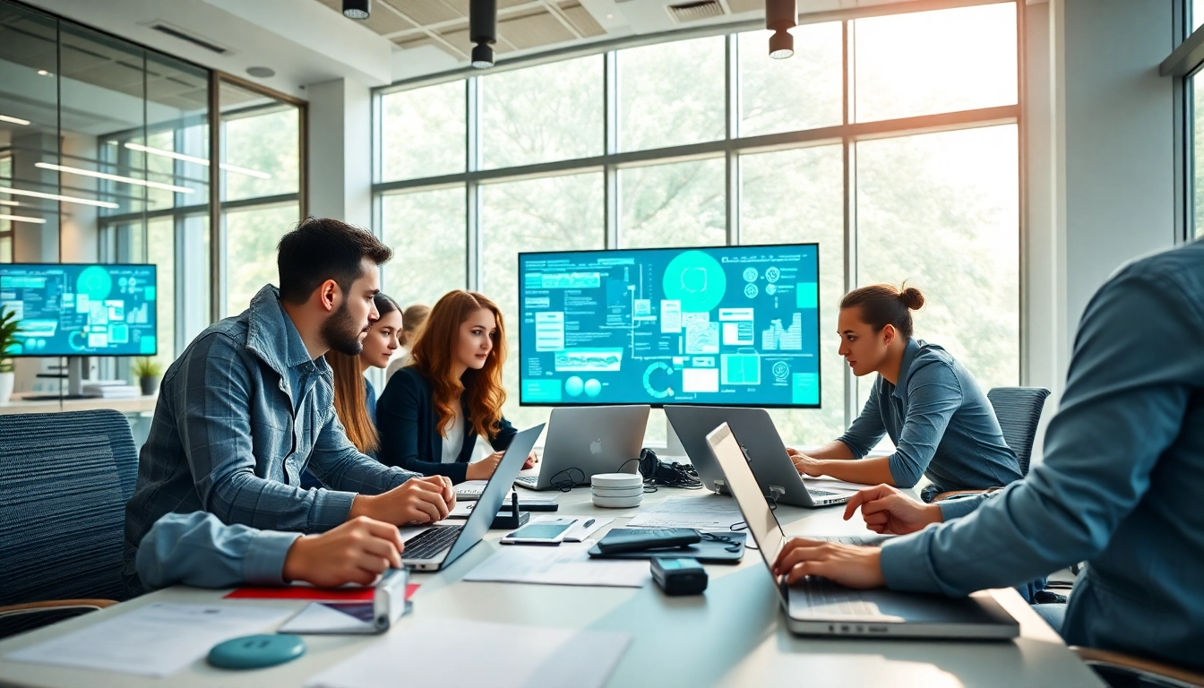 Engaged team providing managed IT services Lakeland in a modern office setup.